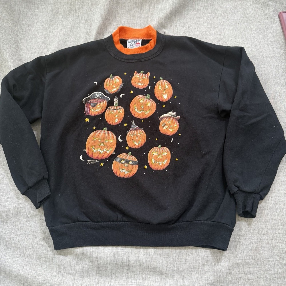 Vintage 80s 90s Halloween Jack o lantern Sweatshirt Women's XL Grandma Cat Face